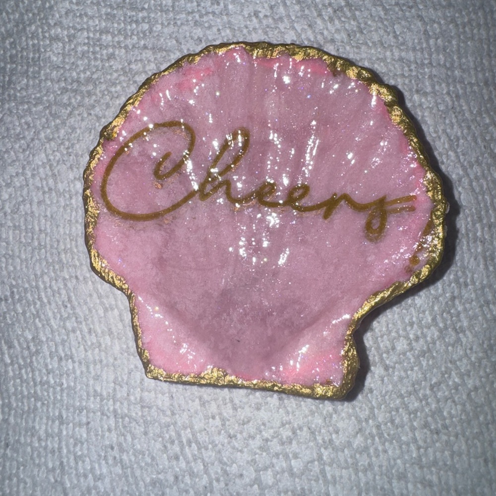 Scallop sea Shell Pink 'Cheers' Shell Handcrafted